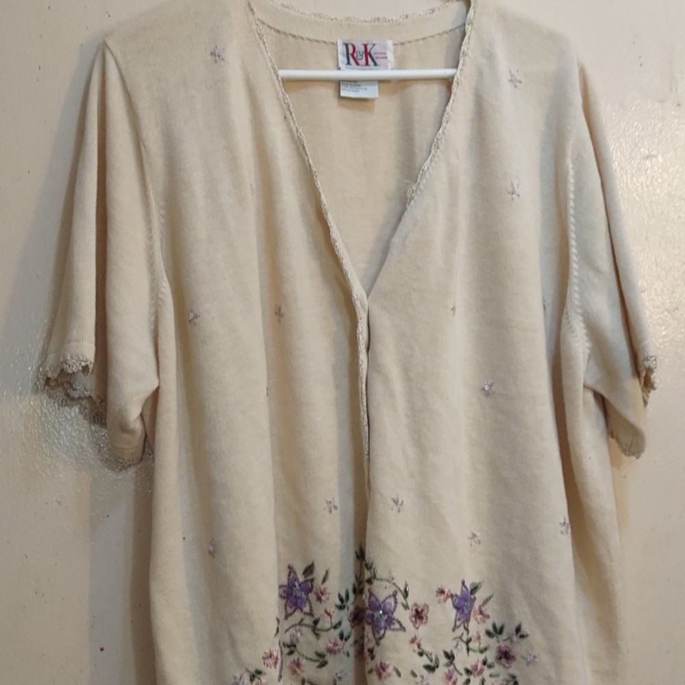 Button down beaded flower shirt